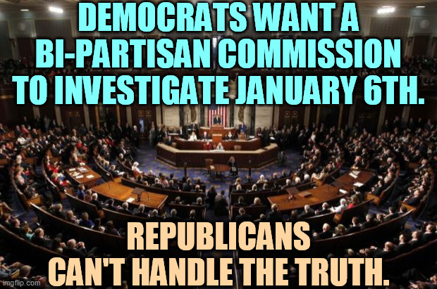 GOP = jerks | DEMOCRATS WANT A BI-PARTISAN COMMISSION TO INVESTIGATE JANUARY 6TH. REPUBLICANS CAN'T HANDLE THE TRUTH. | image tagged in congress,democrats,serious,republicans,jerks | made w/ Imgflip meme maker