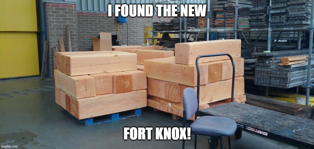 wood | I FOUND THE NEW; FORT KNOX! | image tagged in expensive | made w/ Imgflip meme maker
