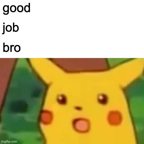 good job bro | image tagged in memes,surprised pikachu | made w/ Imgflip meme maker