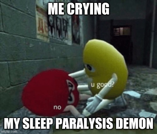 you good | ME CRYING; MY SLEEP PARALYSIS DEMON | image tagged in you good | made w/ Imgflip meme maker