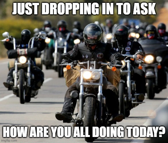 how are you | JUST DROPPING IN TO ASK; HOW ARE YOU ALL DOING TODAY? | image tagged in how,today | made w/ Imgflip meme maker