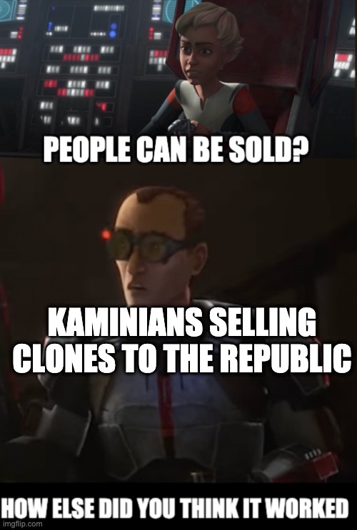 KAMINIANS SELLING CLONES TO THE REPUBLIC | image tagged in tech explains slave trading | made w/ Imgflip meme maker