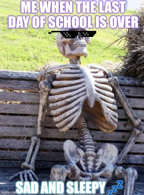 Waiting Skeleton Meme | ME WHEN THE LAST DAY OF SCHOOL IS OVER; SAD AND SLEEPY 💤 | image tagged in memes,waiting skeleton,avatar the last airbender | made w/ Imgflip meme maker
