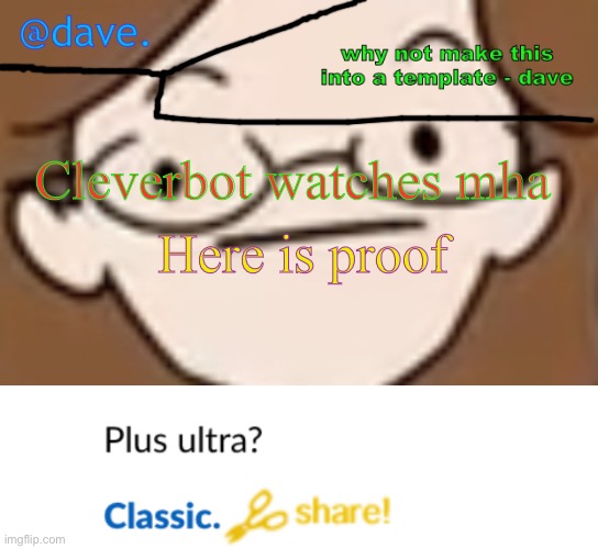 Cleverbot watches mha; Here is proof | image tagged in daves template 4 i think | made w/ Imgflip meme maker