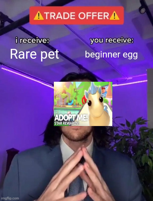 Trade Offer | Rare pet; beginner egg | image tagged in trade offer | made w/ Imgflip meme maker