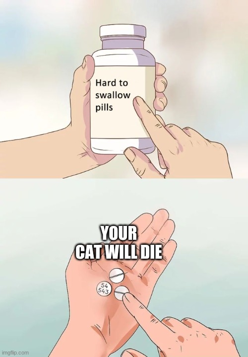 im now depressed after making this meme | YOUR CAT WILL DIE | image tagged in memes,hard to swallow pills | made w/ Imgflip meme maker
