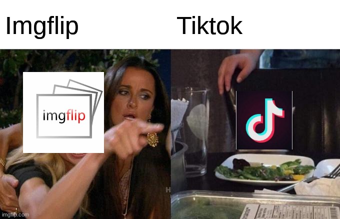 Imgflip in a Shellnut | Imgflip; Tiktok | image tagged in memes,woman yelling at cat | made w/ Imgflip meme maker