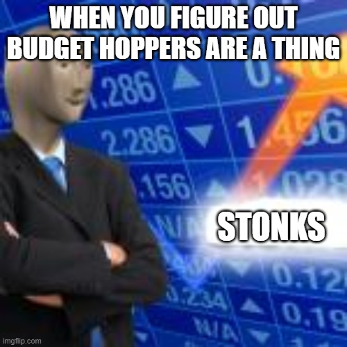 WHEN YOU FIGURE OUT BUDGET HOPPERS ARE A THING; STONKS | made w/ Imgflip meme maker