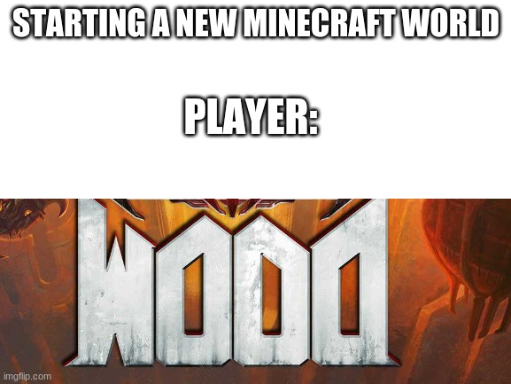 W00D | STARTING A NEW MINECRAFT WORLD; PLAYER: | image tagged in blank white template | made w/ Imgflip meme maker