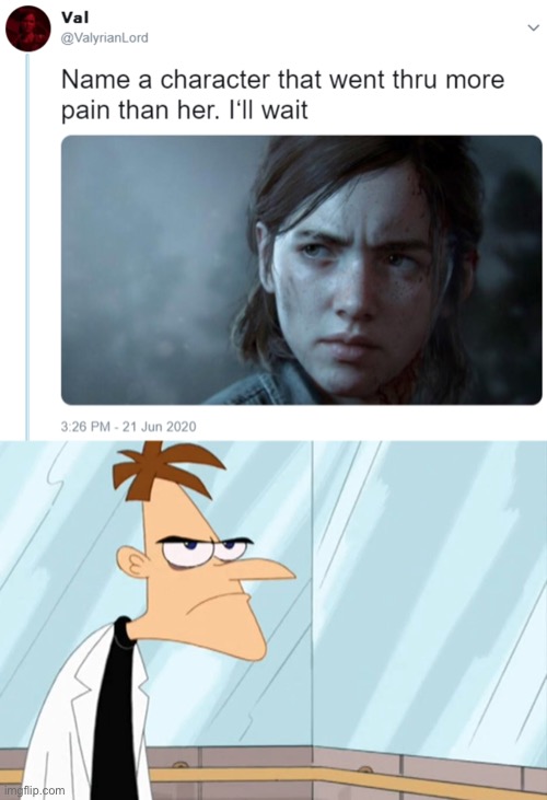 The Doof | image tagged in name one character who went through more pain than her | made w/ Imgflip meme maker