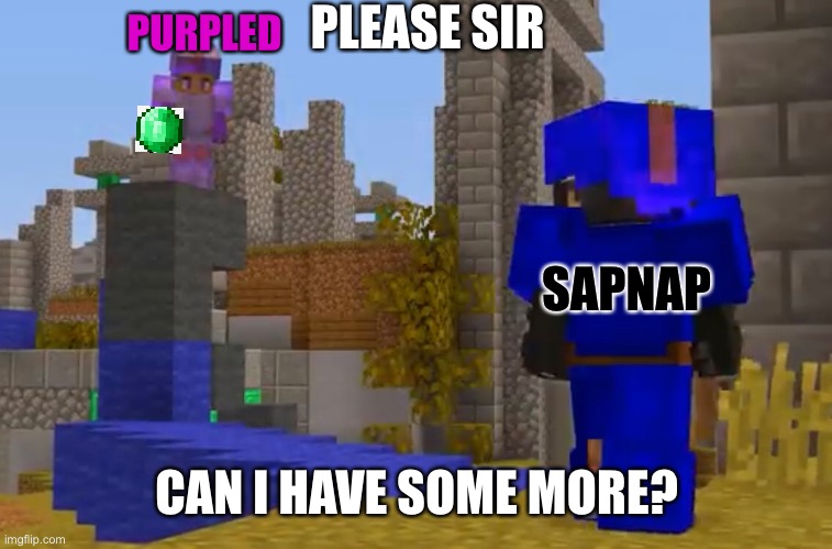 When you want emeralds... | PLEASE SIR; PURPLED; SAPNAP; CAN I HAVE SOME MORE? | image tagged in memes | made w/ Imgflip meme maker