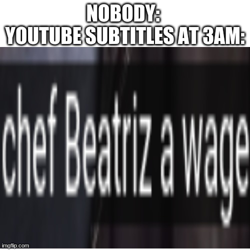 NOBODY: 
YOUTUBE SUBTITLES AT 3AM: | image tagged in youtube | made w/ Imgflip meme maker