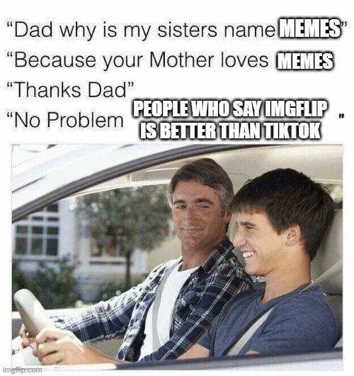 Why is my sister's name Rose |  MEMES; MEMES; PEOPLE WHO SAY IMGFLIP IS BETTER THAN TIKTOK | image tagged in why is my sister's name rose,memes | made w/ Imgflip meme maker