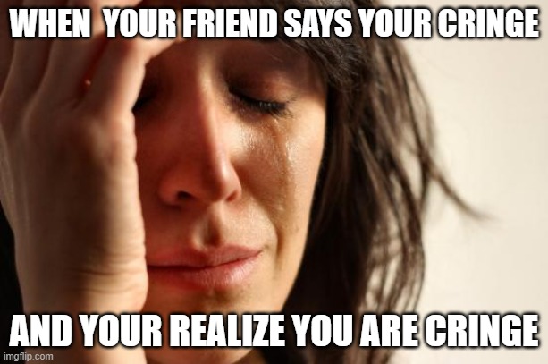Cringe is not cool when its real | WHEN  YOUR FRIEND SAYS YOUR CRINGE; AND YOUR REALIZE YOU ARE CRINGE | image tagged in memes,first world problems | made w/ Imgflip meme maker