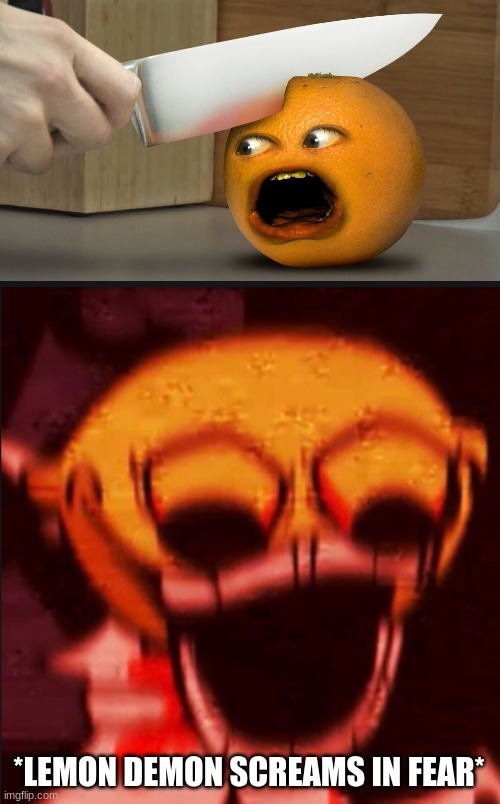 Help Lemon Demon | *LEMON DEMON SCREAMS IN FEAR* | image tagged in lemon pog | made w/ Imgflip meme maker