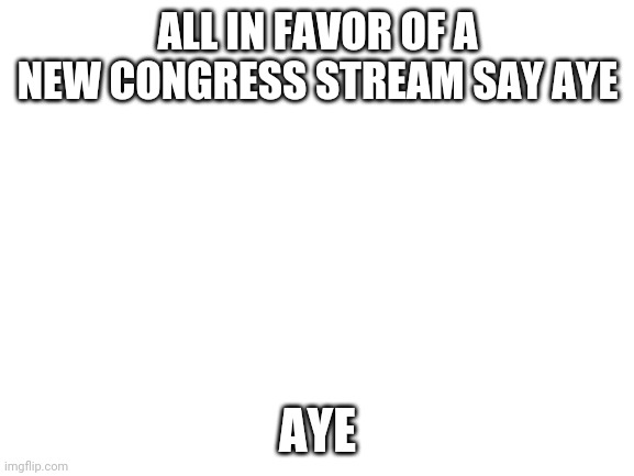 Blank White Template | ALL IN FAVOR OF A NEW CONGRESS STREAM SAY AYE; AYE | image tagged in blank white template | made w/ Imgflip meme maker