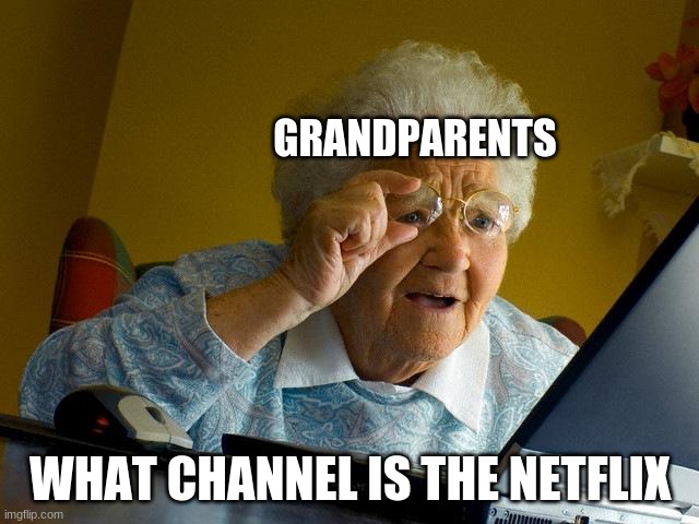 What channel is the netflix | GRANDPARENTS; WHAT CHANNEL IS THE NETFLIX | image tagged in memes,grandma finds the internet | made w/ Imgflip meme maker