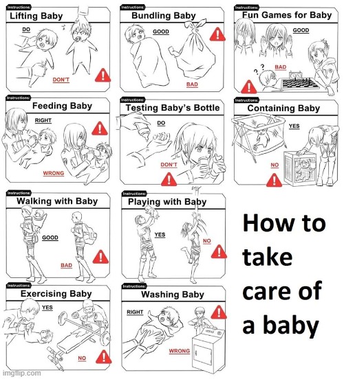 how to take care of a child | image tagged in aot,anime meme | made w/ Imgflip meme maker