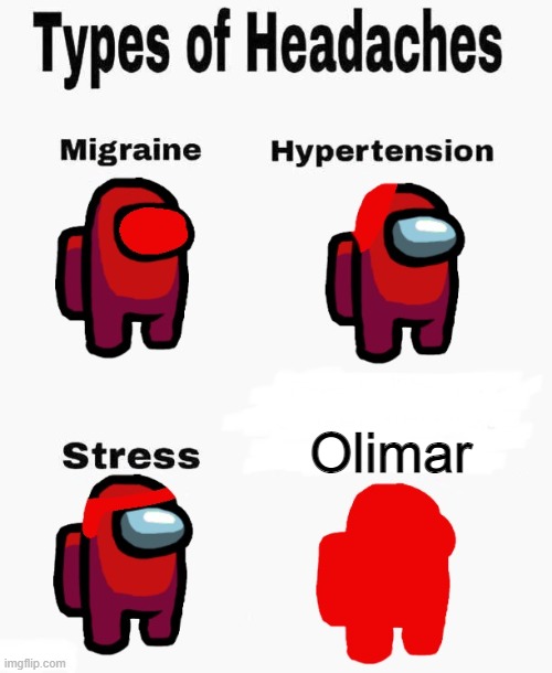 I hate Olimar |  Olimar | image tagged in among us types of headaches,i hate olimar,sus | made w/ Imgflip meme maker