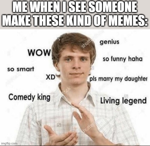 wow genius so smart so funny | ME WHEN I SEE SOMEONE MAKE THESE KIND OF MEMES: | image tagged in wow genius so smart so funny | made w/ Imgflip meme maker