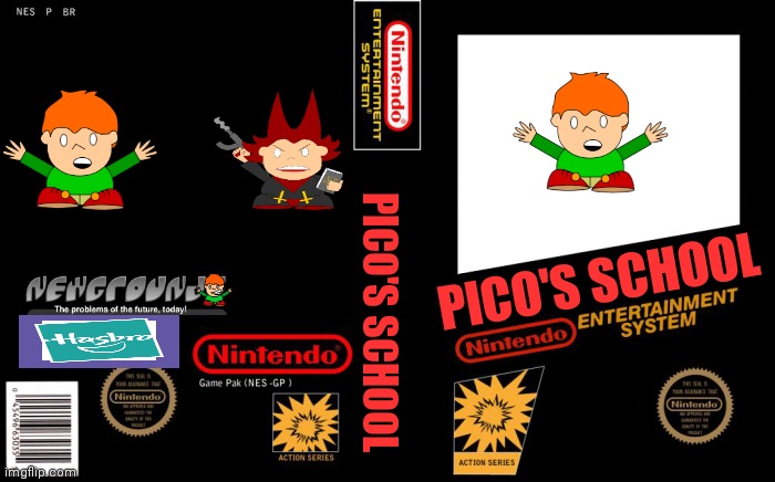 Pico nes box art | PICO'S SCHOOL; PICO'S SCHOOL | image tagged in n e s cover box art | made w/ Imgflip meme maker