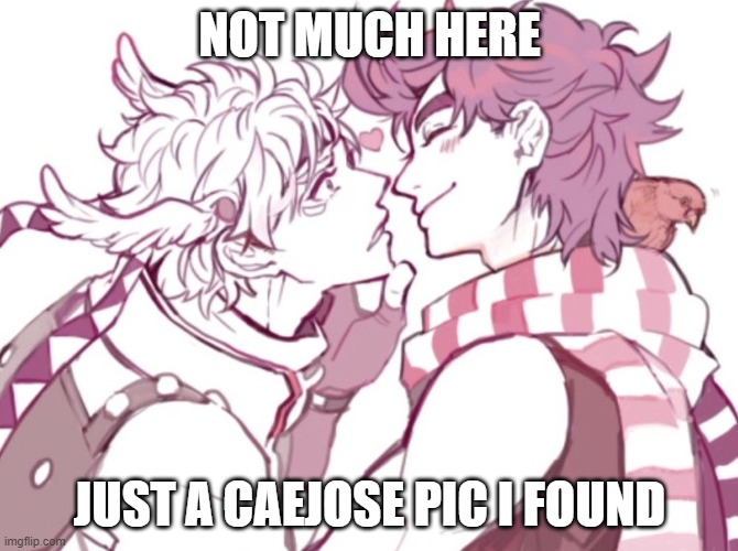 Cute ^w^ | NOT MUCH HERE; JUST A CAEJOSE PIC I FOUND | image tagged in caejose,jojo's bizarre adventure,shipping,lgbt,gay,cute | made w/ Imgflip meme maker