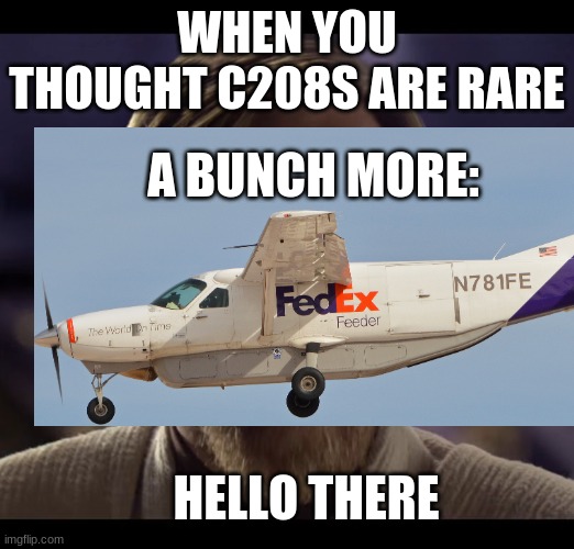 Me when planespotting a few days ago: (credit to the owners) | WHEN YOU THOUGHT C208S ARE RARE; A BUNCH MORE:; HELLO THERE | image tagged in hello there,aviation,cessna,fedex | made w/ Imgflip meme maker