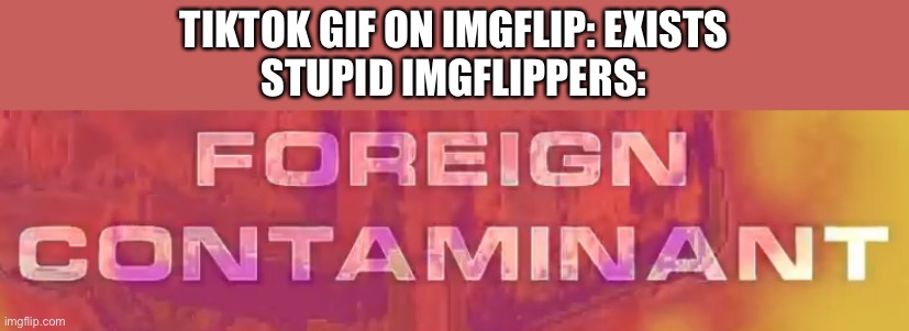TIKTOK GIF ON IMGFLIP: EXISTS
STUPID IMGFLIPPERS: | image tagged in tiktok,imgflip,pixar,wall-e,foreign contaminant,tik tok | made w/ Imgflip meme maker