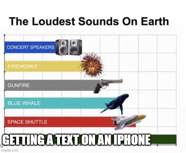 The Loudest Sounds on Earth | GETTING A TEXT ON AN IPHONE | image tagged in the loudest sounds on earth | made w/ Imgflip meme maker