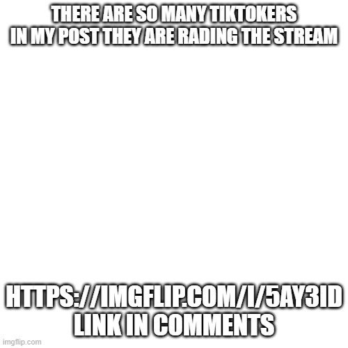 Blank Transparent Square | THERE ARE SO MANY TIKTOKERS IN MY POST THEY ARE RADING THE STREAM; HTTPS://IMGFLIP.COM/I/5AY3ID LINK IN COMMENTS | image tagged in memes,blank transparent square | made w/ Imgflip meme maker