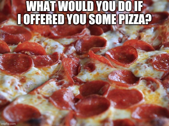 Pepperoni pizza | WHAT WOULD YOU DO IF I OFFERED YOU SOME PIZZA? | image tagged in pepperoni pizza | made w/ Imgflip meme maker