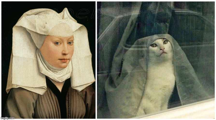 when life imitates art | image tagged in cat,art,caturday,painting,gato,oil painting | made w/ Imgflip meme maker