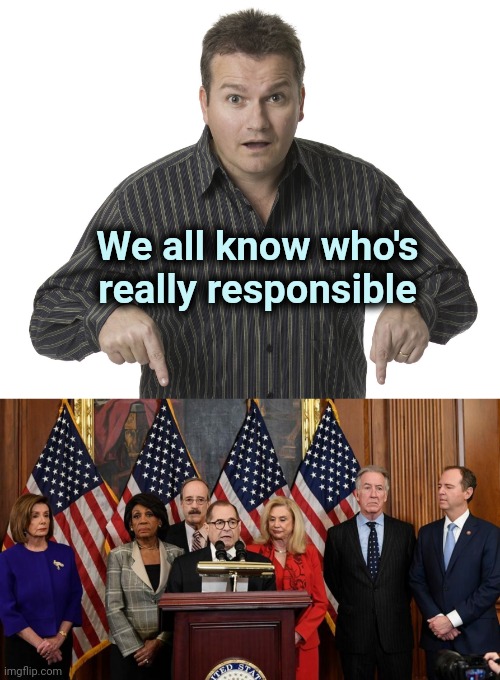 We all know who's really responsible | image tagged in pointing down disbelief,house democrats | made w/ Imgflip meme maker