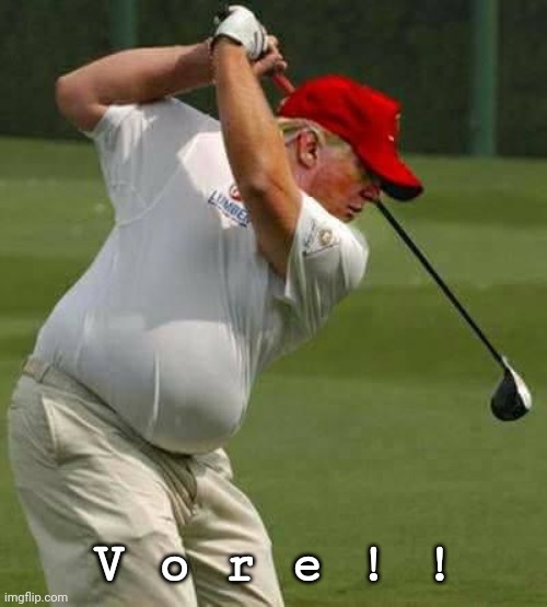 trump golf gut | V o r e ! ! | image tagged in trump golf gut | made w/ Imgflip meme maker