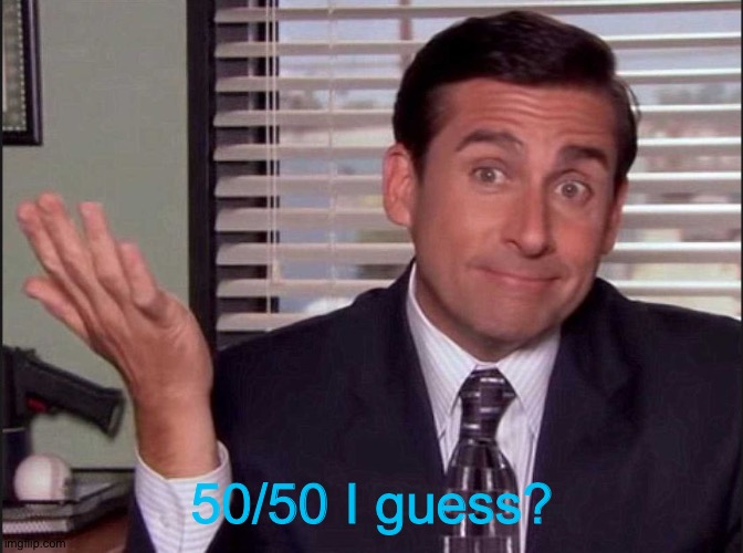 Michael Scott | 50/50 I guess? | image tagged in michael scott | made w/ Imgflip meme maker
