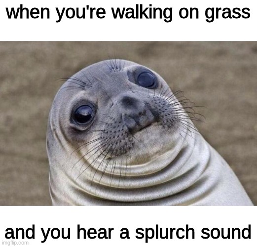 when you hear a splurch |  when you're walking on grass; and you hear a splurch sound | image tagged in memes,awkward moment sealion,worms | made w/ Imgflip meme maker