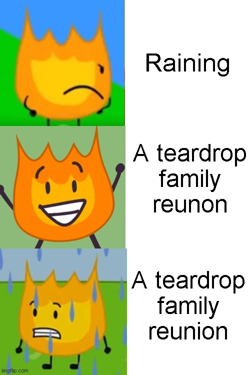 UH-OH |  Raining; A teardrop family reunon; A teardrop family reunion | image tagged in memes,firey hotline bling,bfdi,tears,family,family reunion | made w/ Imgflip meme maker