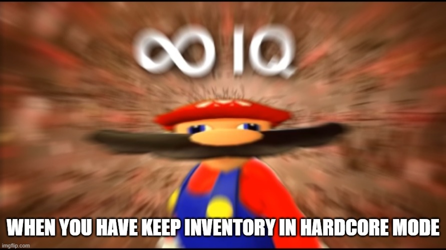 Infinity IQ Mario | WHEN YOU HAVE KEEP INVENTORY IN HARDCORE MODE | image tagged in infinity iq mario | made w/ Imgflip meme maker
