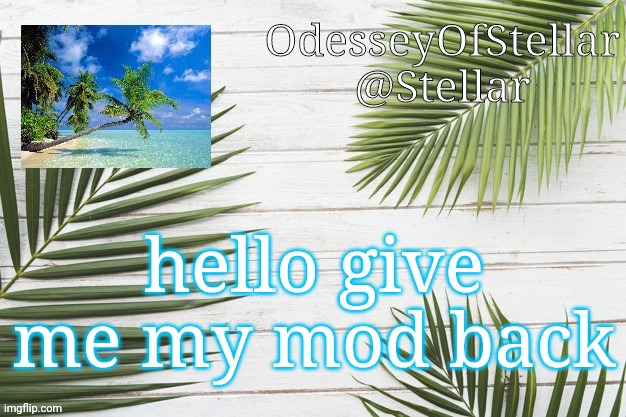 palms | hello give me my mod back | image tagged in palms | made w/ Imgflip meme maker