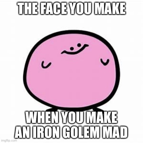 Kirbo | THE FACE YOU MAKE; WHEN YOU MAKE AN IRON GOLEM MAD | image tagged in kirbo | made w/ Imgflip meme maker