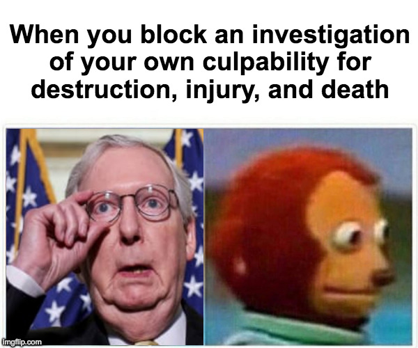 Monkey Puppet Meme | When you block an investigation
of your own culpability for
destruction, injury, and death | image tagged in memes,monkey puppet,jan 6 insurrection,republicans,fearless leaders,dark days | made w/ Imgflip meme maker