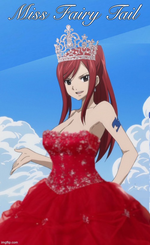 Miss Fairy Tail ‘Titania’ Erza Gown and Crown | Miss Fairy Tail | image tagged in fairy tail,miss fairy tail,erza scarlet,pageant,queen,waifu | made w/ Imgflip meme maker