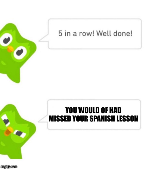 Duo gets mad | YOU WOULD OF HAD MISSED YOUR SPANISH LESSON | image tagged in duo gets mad | made w/ Imgflip meme maker