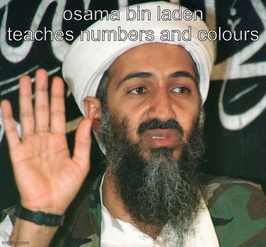 who wants to watch with me | osama bin laden teaches numbers and colours | made w/ Imgflip meme maker