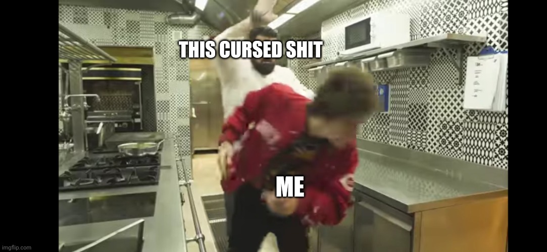 Favij running from Cannavacci | THIS CURSED SHIT ME | image tagged in favij running from cannavacci | made w/ Imgflip meme maker