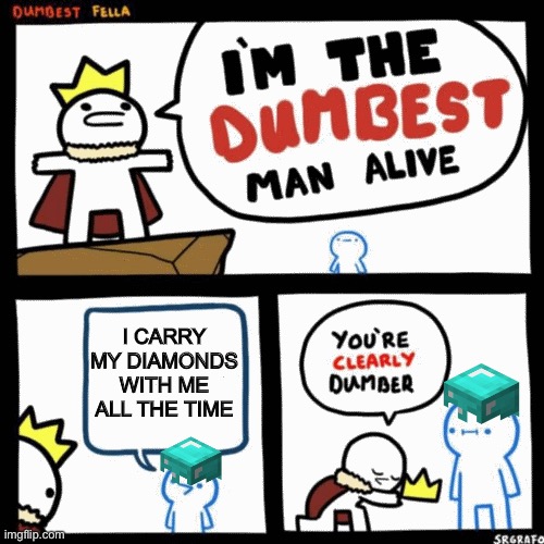 I'm the dumbest man alive | I CARRY MY DIAMONDS WITH ME ALL THE TIME | image tagged in i'm the dumbest man alive | made w/ Imgflip meme maker