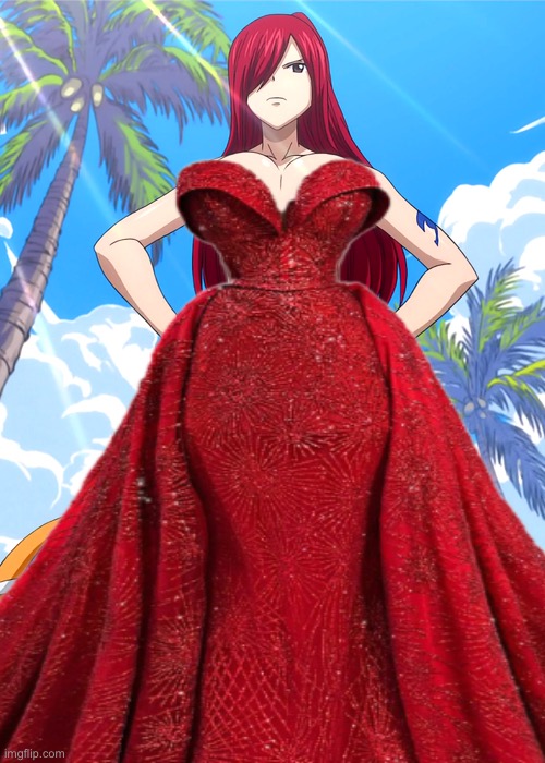 Miss Fairy Tail Erza Scarlet Gown | image tagged in fairy tail,miss fairy tail,queen,erza scarlet,pageant,crown | made w/ Imgflip meme maker
