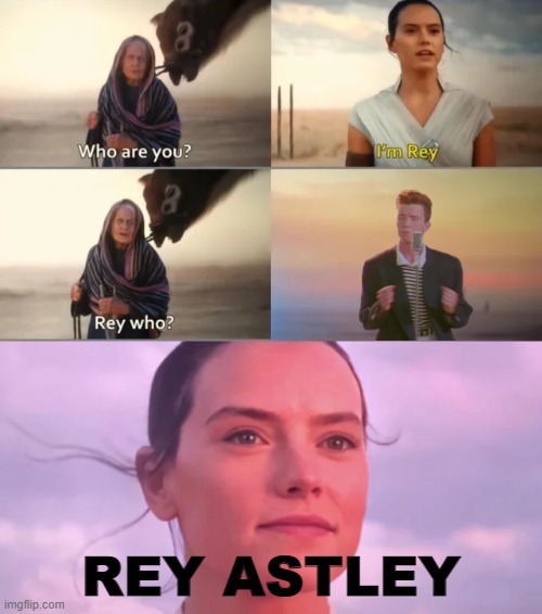 Rey Who? | REY ASTLEY | image tagged in rey who,too funny,funny,memes,star wars | made w/ Imgflip meme maker