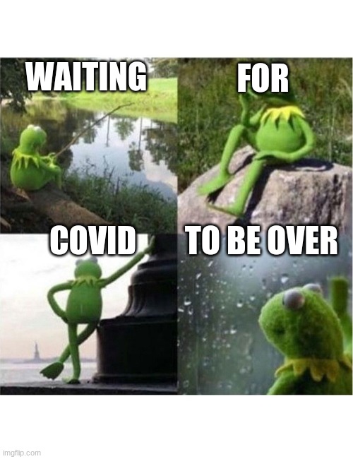 blank kermit waiting | FOR; WAITING; TO BE OVER; COVID | image tagged in blank kermit waiting | made w/ Imgflip meme maker