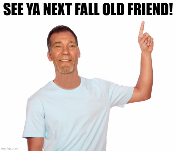 point up | SEE YA NEXT FALL OLD FRIEND! | image tagged in point up | made w/ Imgflip meme maker